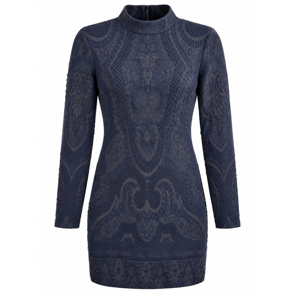 BEBE Black Long-Sleeve Jacquard Mesh Bodycon Mini Dress, Medium, Y2K